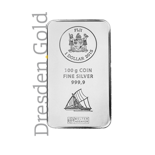 Fiji-Silber-Münzbarren 100 Gramm Vorderseite