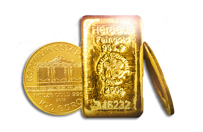 Goldbarren Goldmünzen Collage